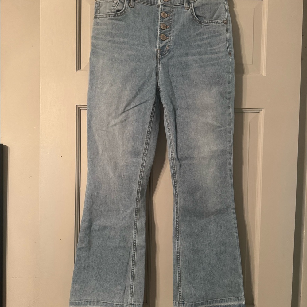 Current/Elliott Light Wash Flare Jeans with Button-Fly